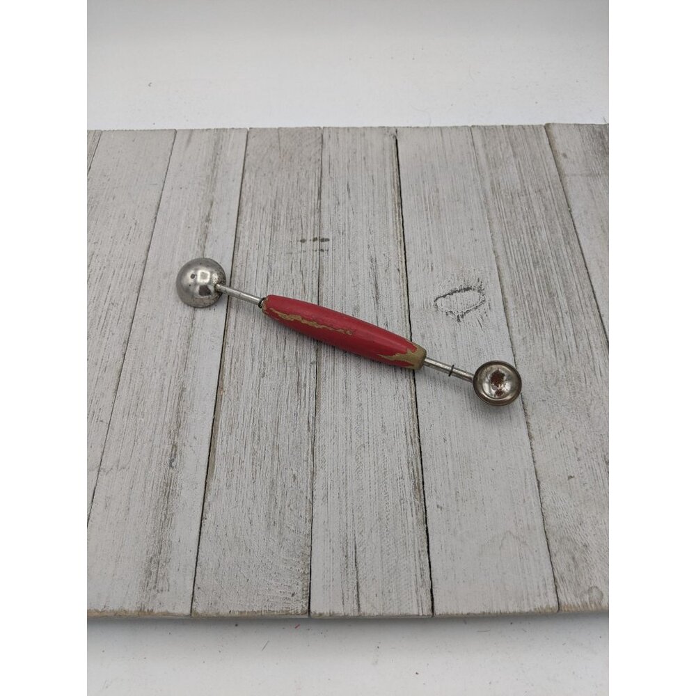 Vintage EKCO Melon Baller Melon Scoop Double Sided Red Wood Handle